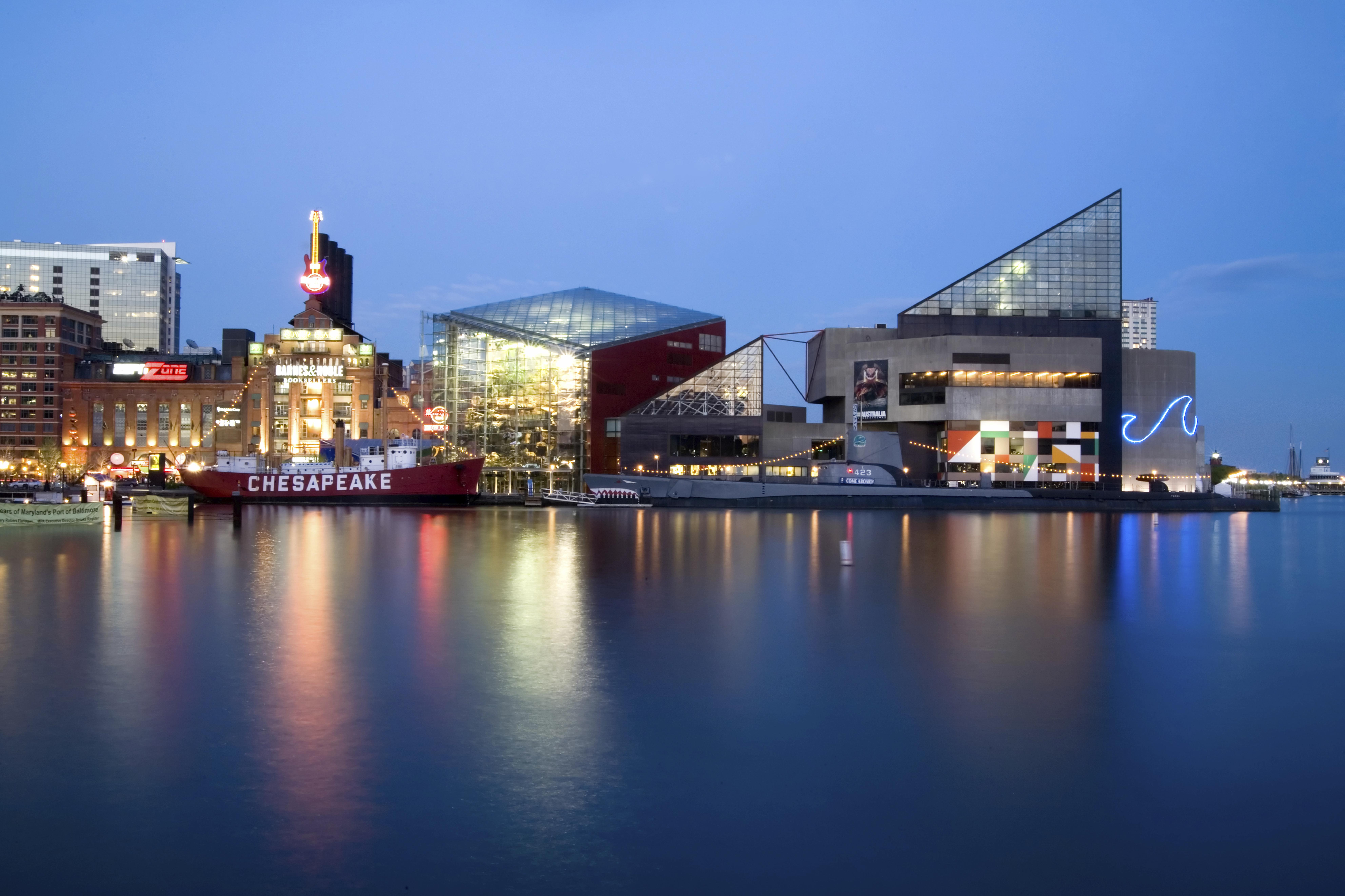 Baltimore Inner Harbor skyline at night. April, 2006.
